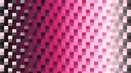 Trama de micro píxeles en tonos magenta con columnas, imagen still VJ para escenario de iglesia
