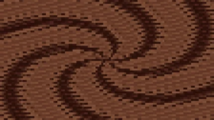 Trama de micro píxeles en tonos rojo y terracota con caleidoscopio, imagen still VJ para escenario de iglesia