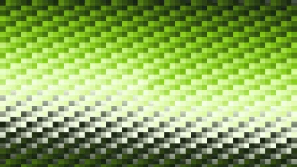 Trama de micro píxeles en tonos verde y oliva con bandas horizontales, imagen still VJ para escenario de iglesia