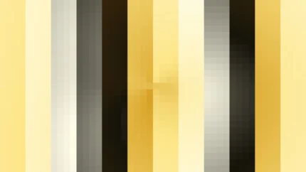 Trama fina de píxeles en tonos amarillo y terracota con mosaico parpadeante, imagen still VJ para escenario de iglesia
