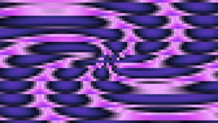 Trama fina de píxeles en tonos púrpura y violeta con caleidoscopio, imagen still VJ para escenario de iglesia