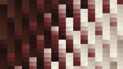 Trama fina de píxeles en tonos rojo y oscuro con barrido diagonal, imagen still VJ para escenario de iglesia