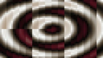 Trama fina de píxeles en tonos rojo y oscuro con efecto lente, imagen still VJ para escenario de iglesia
