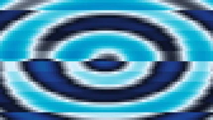 Trama fina de píxeles en tonos teal y azul con efecto lente, imagen still VJ para escenario de iglesia