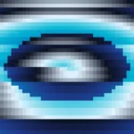 Trama fina de píxeles en tonos teal y azul con túnel, imagen still VJ para escenario de iglesia