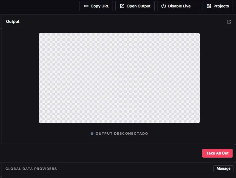 Launcher de RW Titler con la salida en vivo y el botón Copy URL