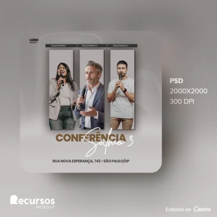 Modelo de Conferência Moderna para Adoração | Estilo Minimalista 1:1 para Redes Canva — mockup, 1:1