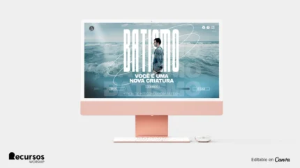 Fundo de Batismo para Igrejas Design Moderno Editável | Azul Contemporâneo 16:9 Tela Photoshop — mockup, 16:9