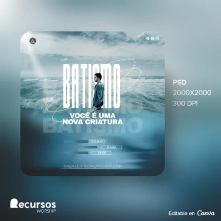 modelo para batismo para Igrejas com Design Moderno | Estilo Azul Elegante 1:1 para Redes Canva — mockup, 1:1