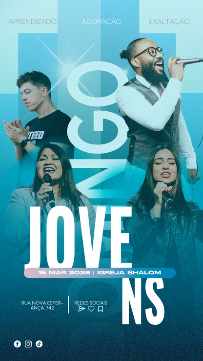 Design de Culto Juvenil para Eventos de Adoração Dinâmica | Estilo Azul Vertical para Stories PSD