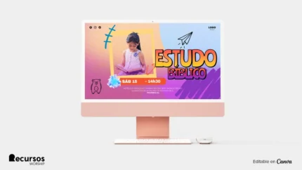 Fundo para Estudo Bíblico Infantil | Design Moderno 16:9 Projetor Photoshop — mockup, 16:9