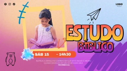 Fundo para Estudo Bíblico Infantil | Design Moderno 16:9 Projetor Photoshop — miniatura, 16:9