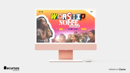 Fundo para noite de louvor infantil | Visual vibrante 16:9 para Photoshop — mockup, 16:9