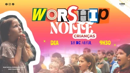 Fundo para noite de louvor infantil | Visual vibrante 16:9 para Photoshop — miniatura, 16:9