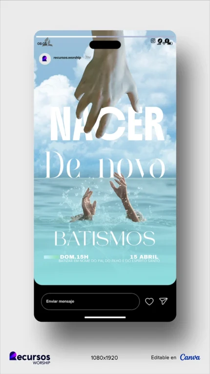 Design Batismo Renascido em Cristo | Temática Azul Vertical Photoshop — mockup, 9:16