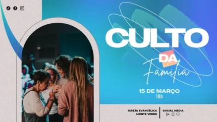 Fundo de Culto Familiar Moderno e Editável | Temática Azul 16:9 Tela Photoshop — miniatura, 16:9