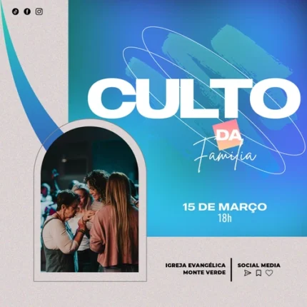 Modelo de Culto Familiar Moderno e Editável | Estilo Azul 1:1 Redes Canva — miniatura, 1:1