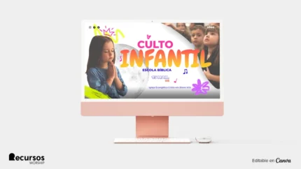 Fundo de Culto Kids Colorido Editável | Arte Infantil 16:9 para Projetor Photoshop — mockup, 16:9