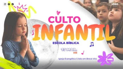 Fundo de Culto Kids Colorido Editável | Arte Infantil 16:9 para Projetor Photoshop — miniatura, 16:9
